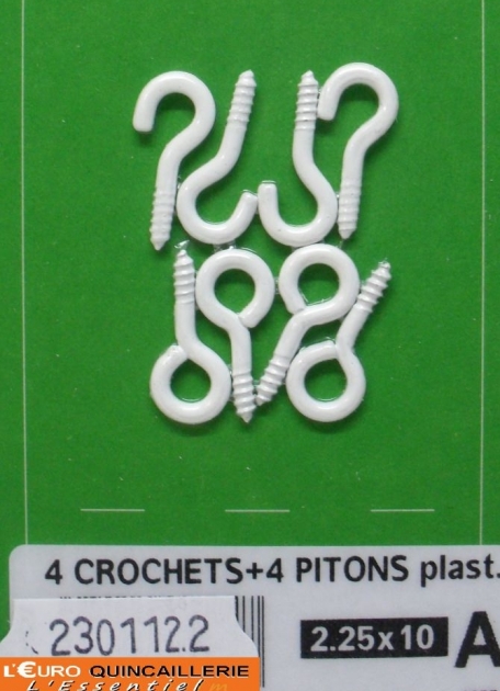 CROCHETS + PITONS ACIER PLASTIFIER BLANC 2,25x10 +