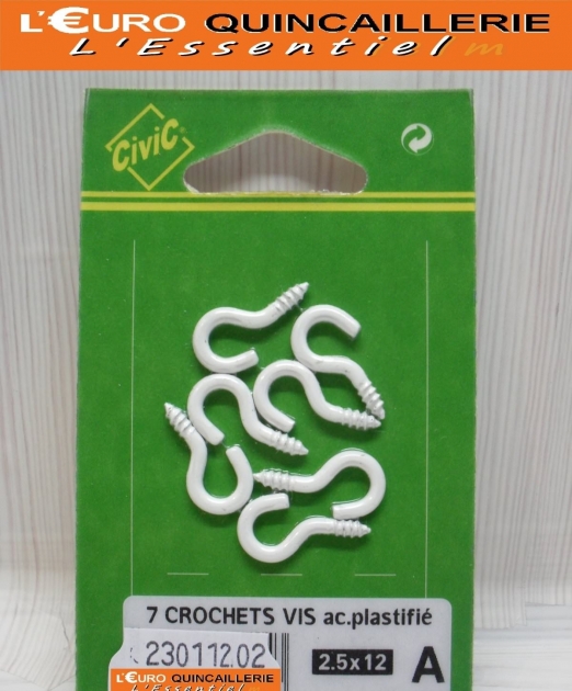 CROCHETS A VIS ACIER PLASTIFIE BLANC 2,5x12