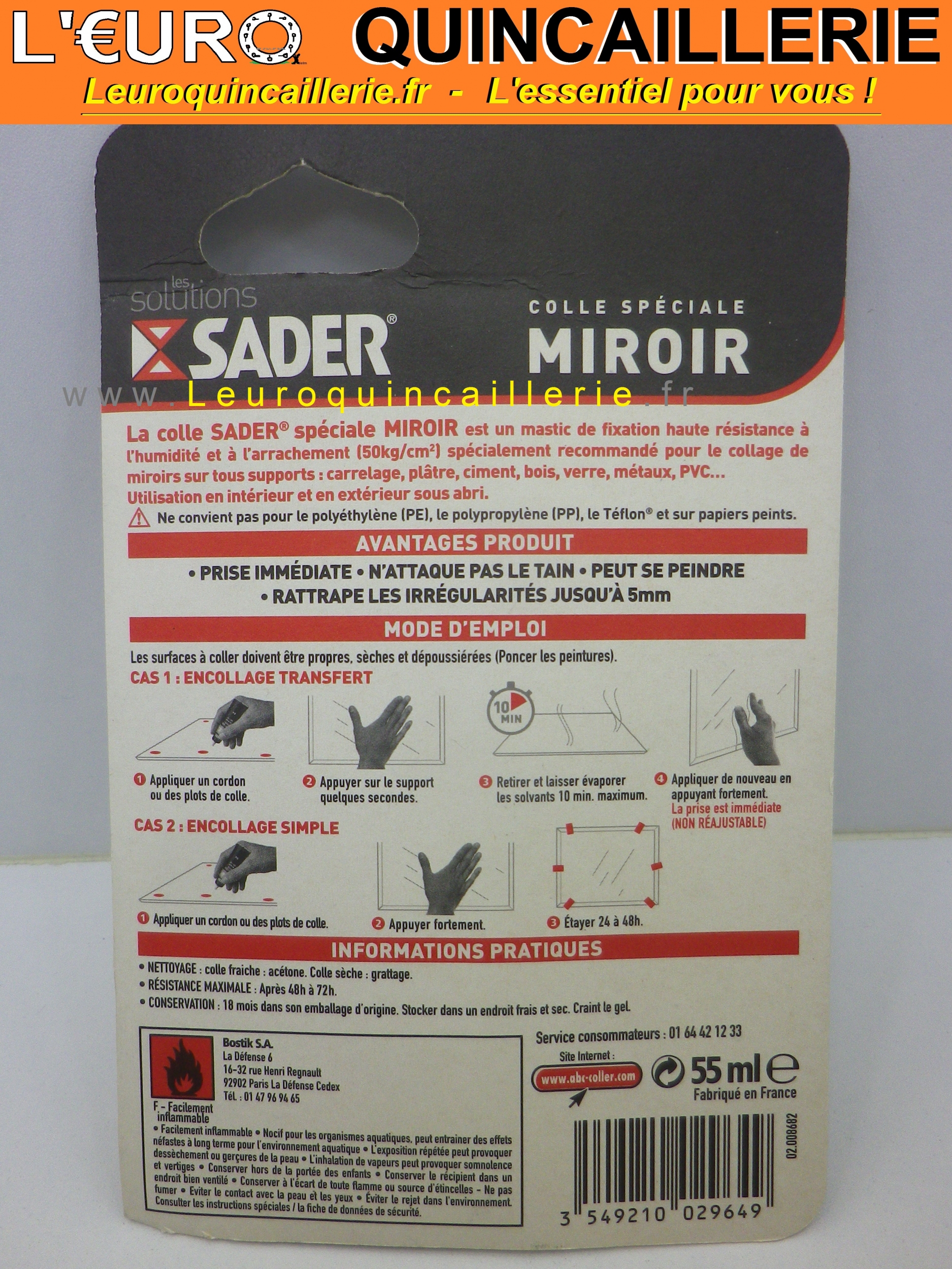 Colle spléciale Miroir tube sader 55ml mode demploi