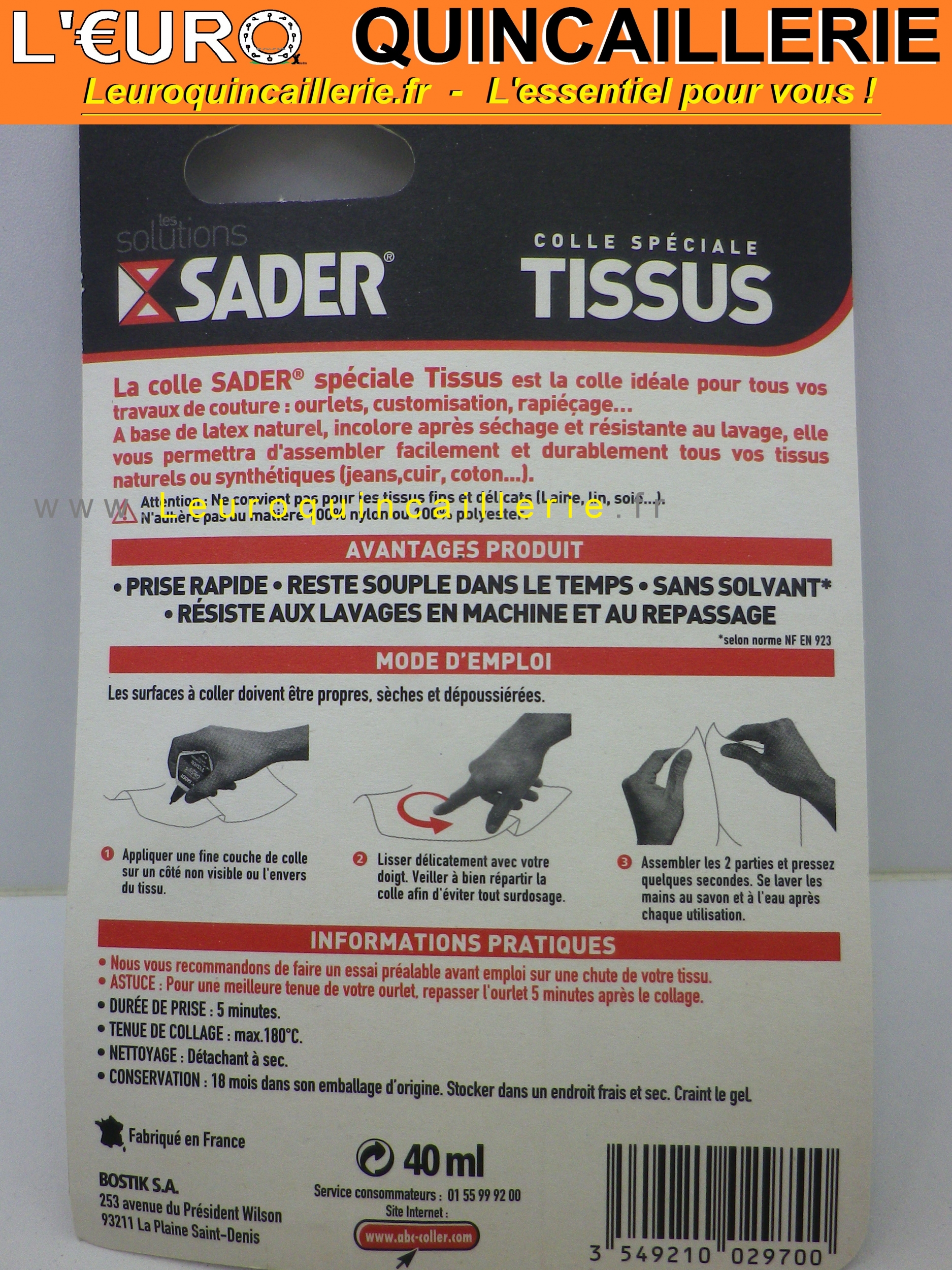 Colle spécial Tissus sader tube 40ml mode demploi