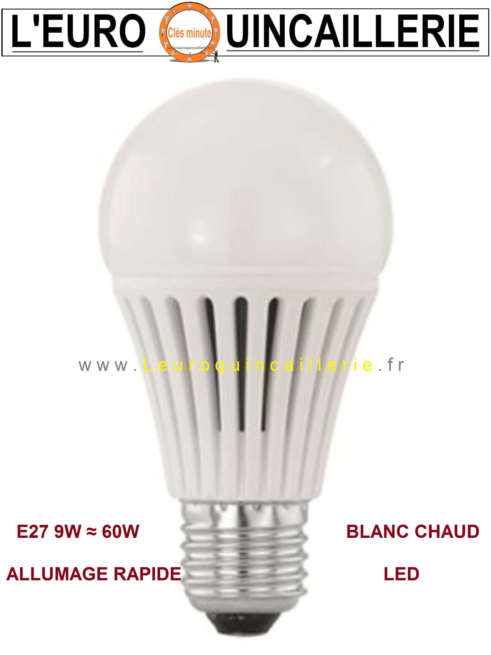 Ampoule à LED E27 9w ≈ 60w standard lumière blanc chaud