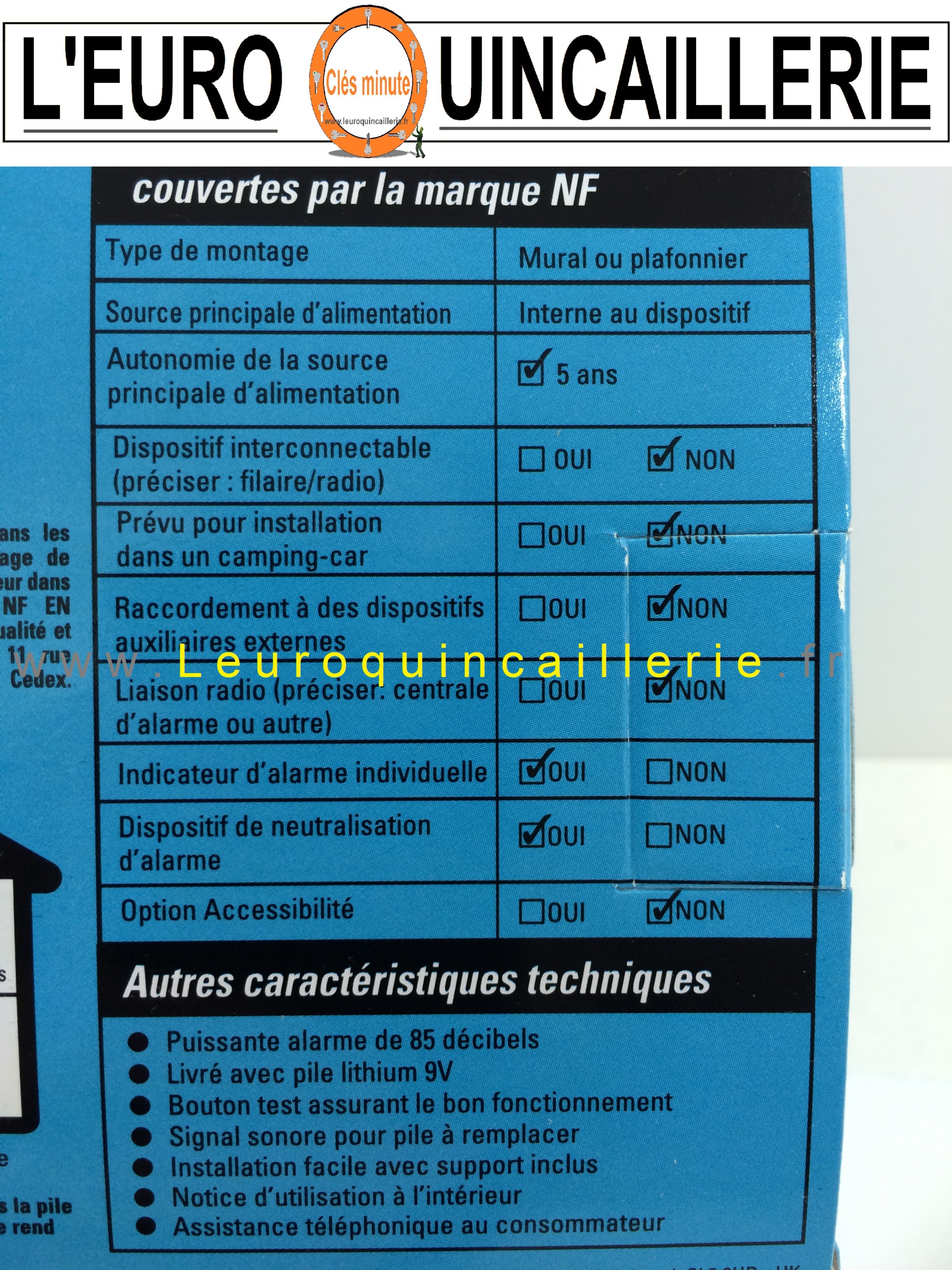 Détecteur de fumée NF Pile 5 ans Mural ou Plafonnier - DÉTECTEUR DE FUMEE 