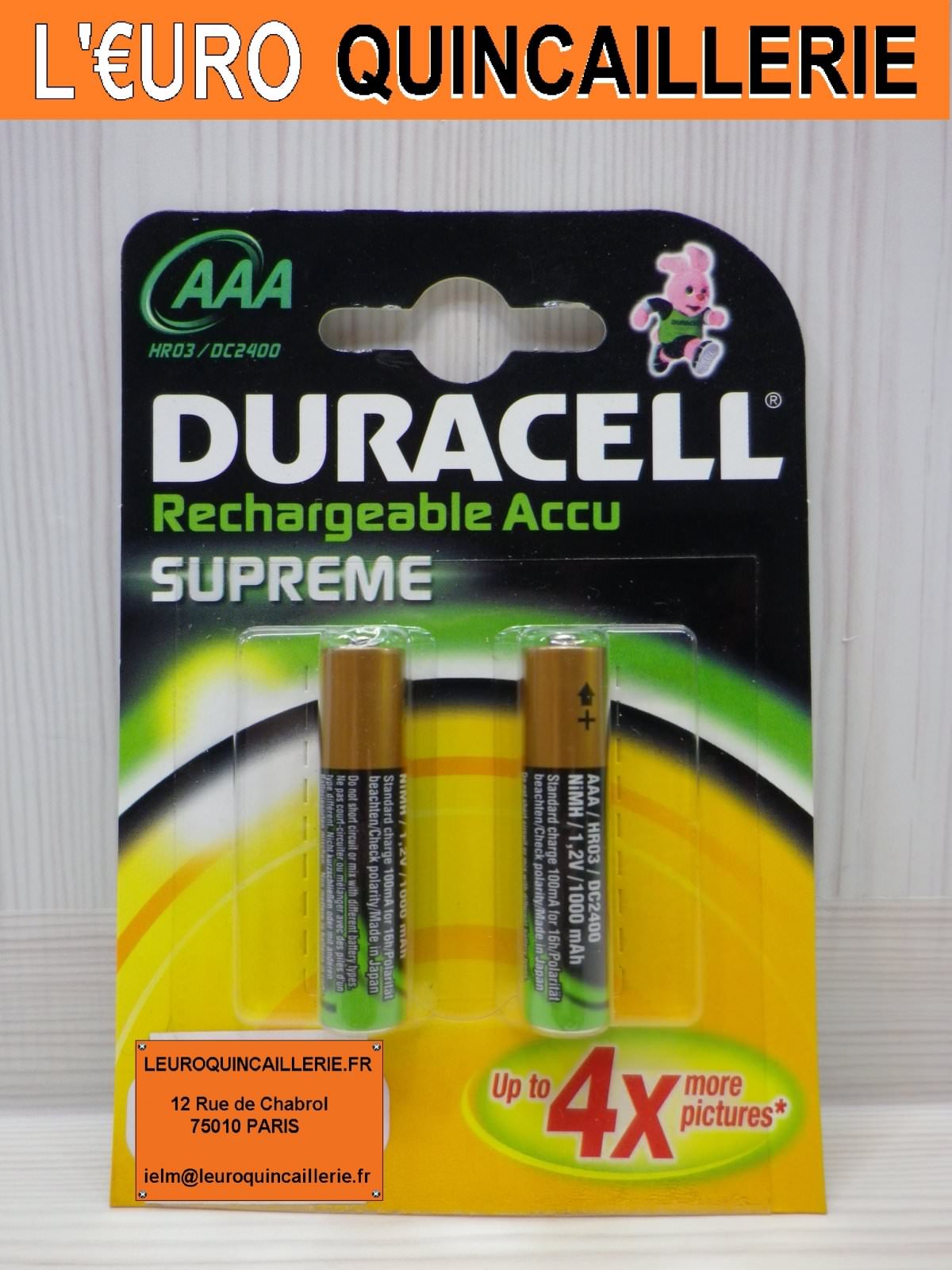 2 Piles rechargeable Duracell HR03 AAA - PILES/Piles Rechargeable 
