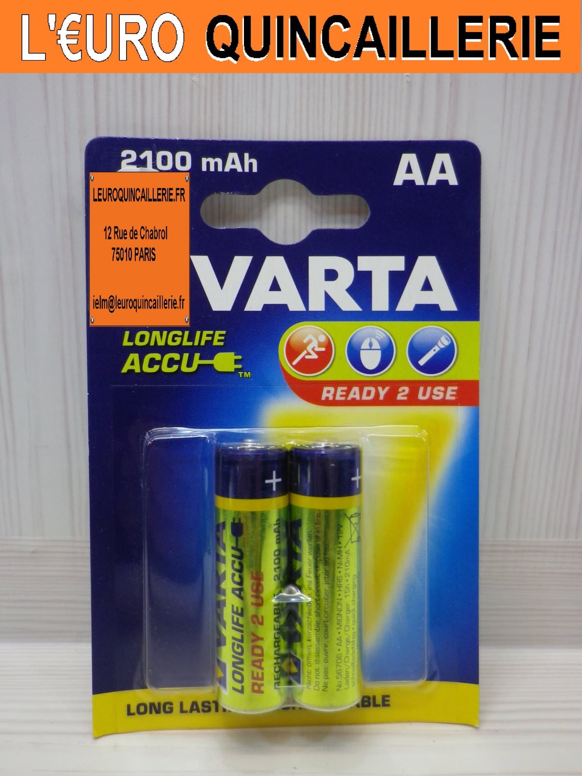 2 PILES RECHARGEABLE AA VARTA PRET A L'EMPLOI