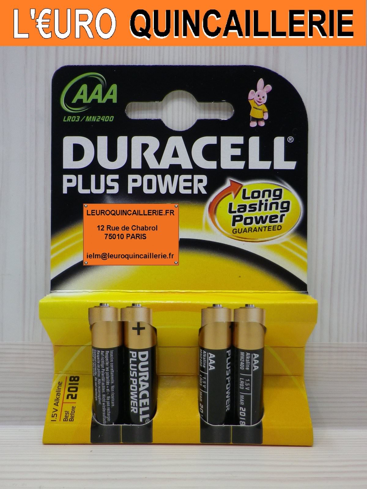 4 PILES LR03 AAA DURACELL PLUS POWER