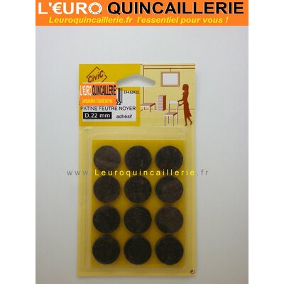 12 PATINS ADHESIF ROND MARRON D.22MM