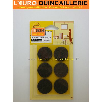 6 PATINS FEUTRE ADHESIF MARRON NOYER ROND D.32MM