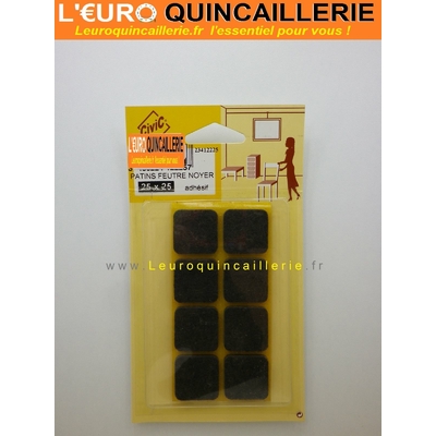 8 PATINS ADHESIF NOYER MARRON CARRE 25X25MM