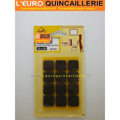 12 PATINS ADHESIF MARRON CARRE 20X20MM