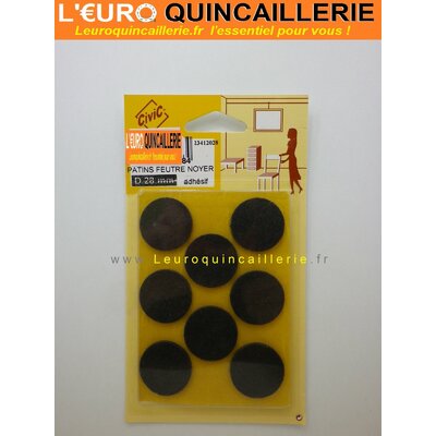 8 PATINS ADHESIF FEUTRE MARRON ROND D28.