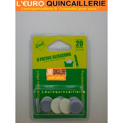 8 PATINS GLISSEURS ADHESIF TEFLON ROND 20MM