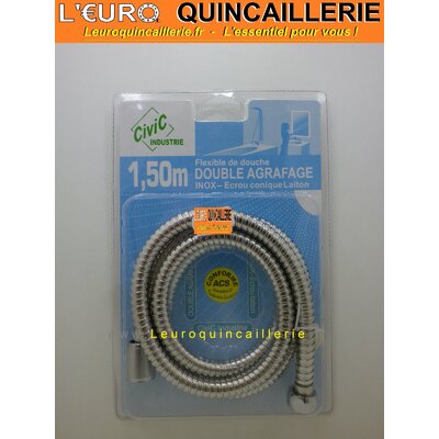 FLEXIBLE DE DOUCHE INOX DOUBLE AGRAFAGE TUYAU 1.50 METRE