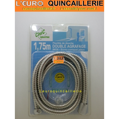 FLEXIBLE DE DOUCHE INOX DOUBLE AGRAFAGE TUYAU 1.75 METRE