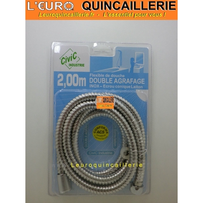 FLEXIBLE DE DOUCHE INOX DOUBLE AGRAFAGE TUYAU 2 METRES