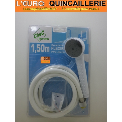 ENSEMBLE DOUCHETTE ET FLEXIBLE DE DOUCHE PVC BLANC 1.50 METRE