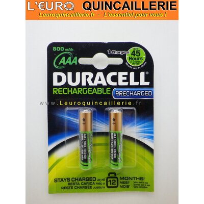 2 PILES RECHARGEABLE HR03 DURACELL  PREGARGE 800mAh