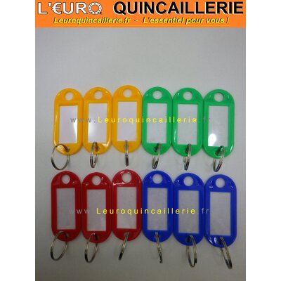 PORTES ETIQUETTES AVEC ANNEAUX POUR CLES 4 COULEURS ASSORTIES