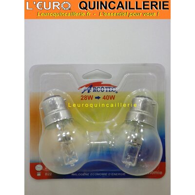 Ampoule sphérique halogène B22 28w=40w x2