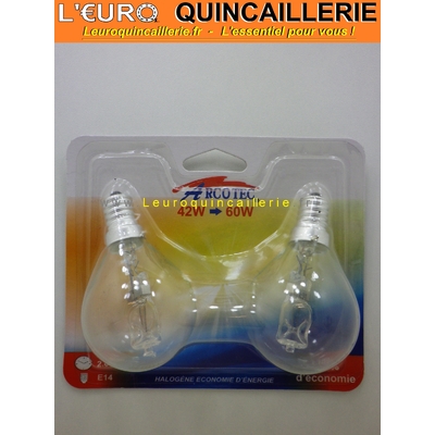 Ampoule sphérique halogène E14 42w=60w x2