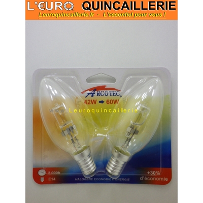 Ampoule flamme halogène E14  42w=60w x2