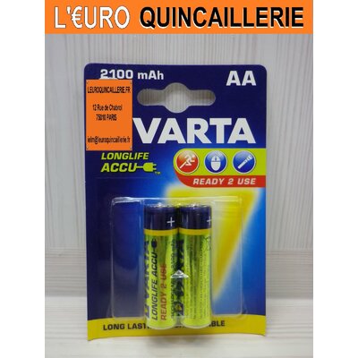 2 PILES RECHARGEABLE AA VARTA PRET A L'EMPLOI
