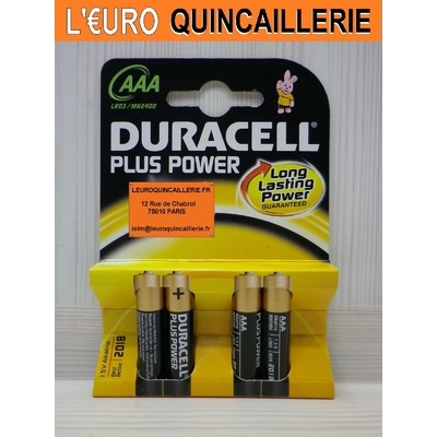 4 PILES LR03 AAA DURACELL PLUS POWER