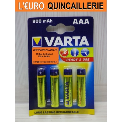 4 PILES RECHARGEABLE AAA VARTA PRET A L'EMPLOI