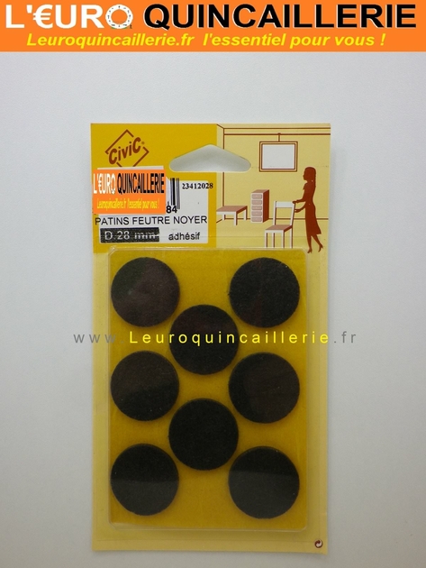 8 PATINS ADHESIF FEUTRE MARRON ROND D28.