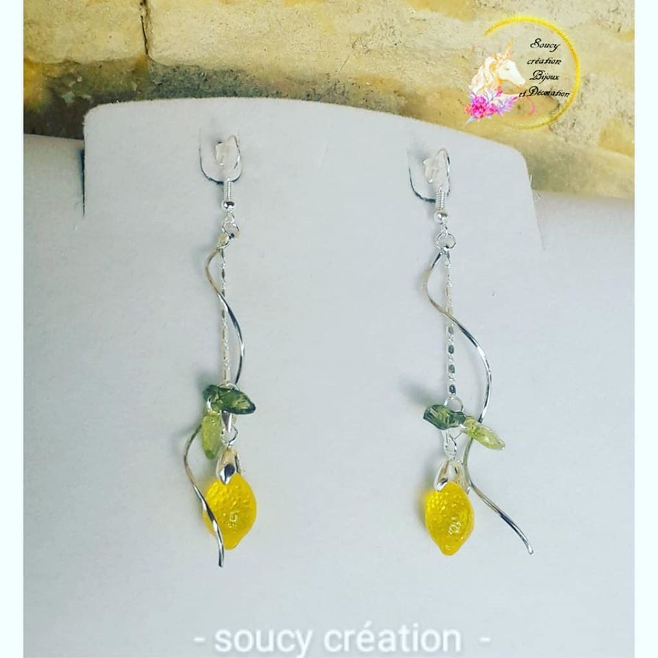 Boucles d\'Oreilles Citron Charmant en Argent féerie création