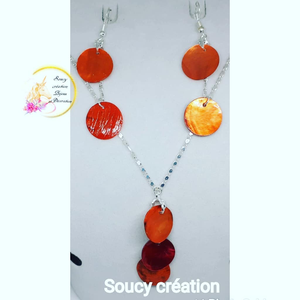 Parure en Argent et Nacre Orange et Rouge - Légèreté Éclatante