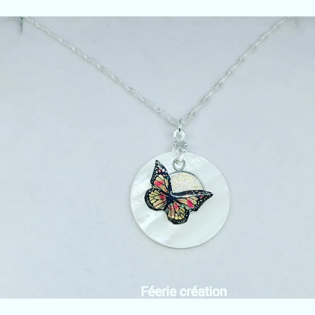 collier argent papillon feerie creation