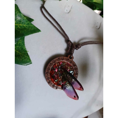 Collier bois cuir résine féerie création