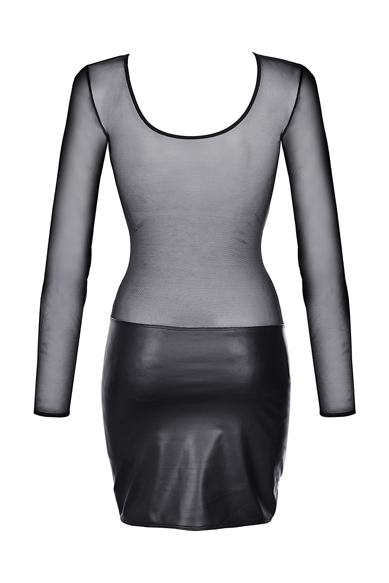 Robe-noire-et-transparente-V-9219-robe-à-manches-longues