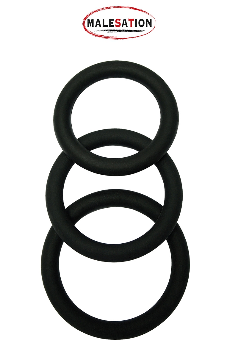 3 anneaux de pénis en silicone noirs, haute qualité, taille différente