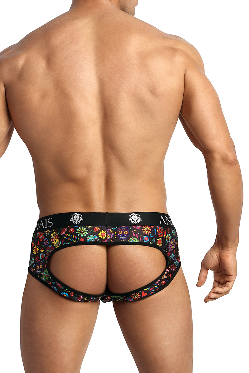 slip homme ouvert sur les fesses motif tete de mort mexicaines