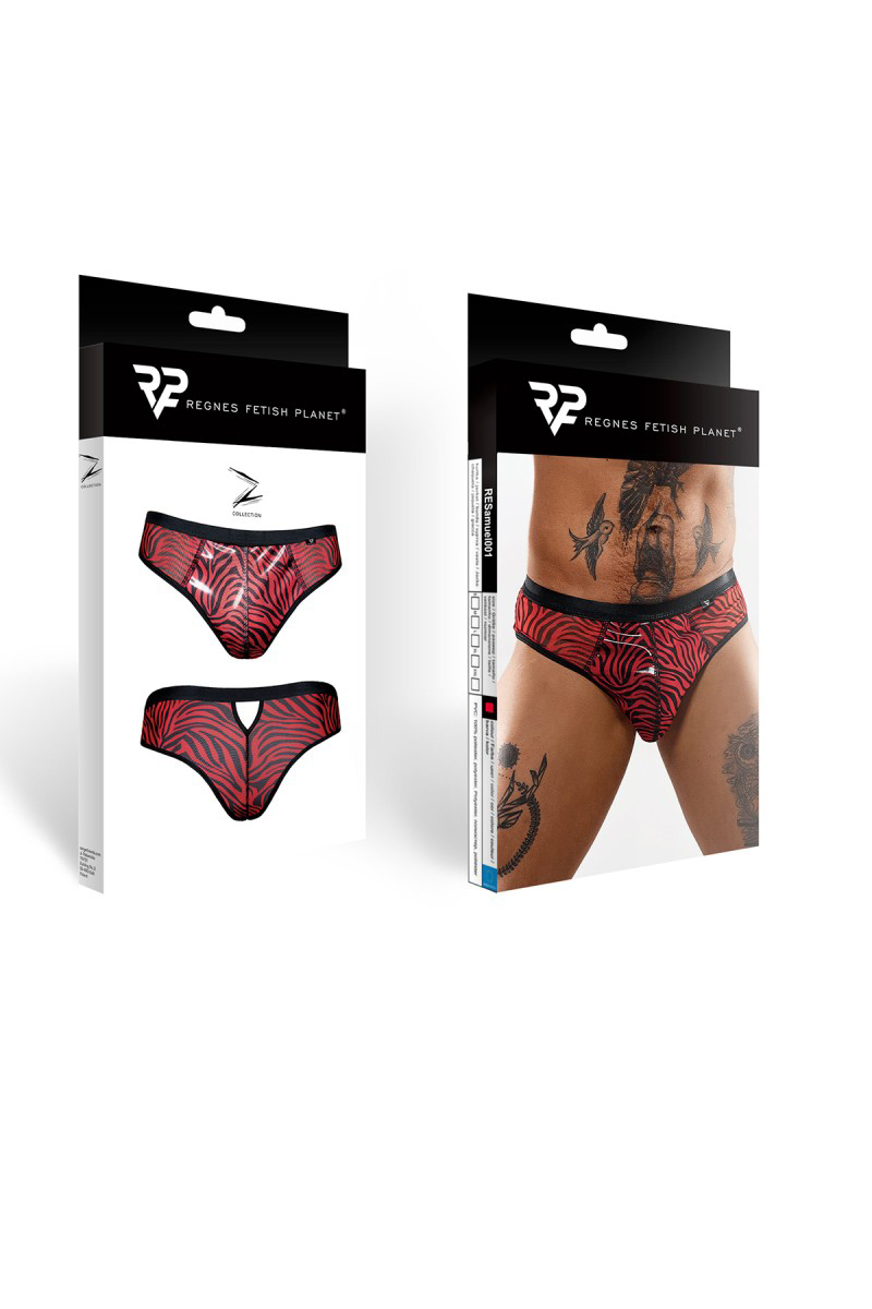 Slip type brésilien zébré rouge et noir - Regnes, slip, bresilien, bdsm, oohmygod, sexy lingerie