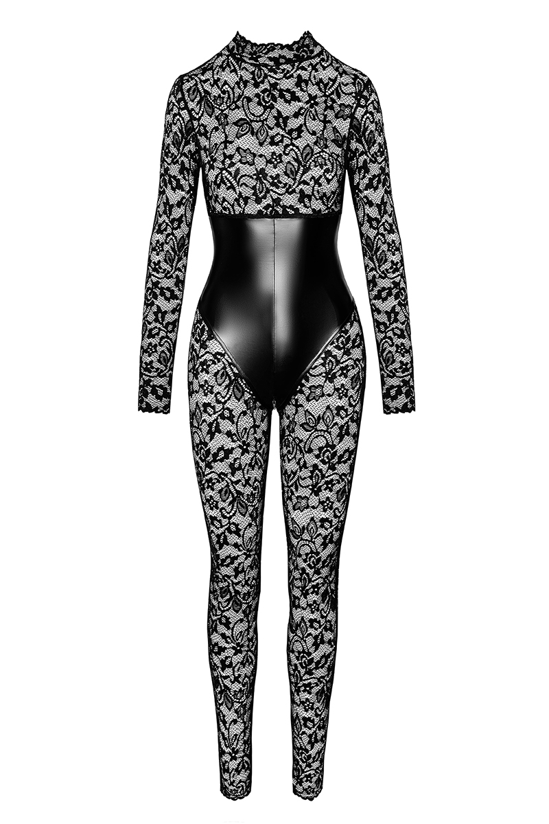 Combinaison corset Enigma F299 dentelle et wetlook, vu de face sans mannequin, ooh my god