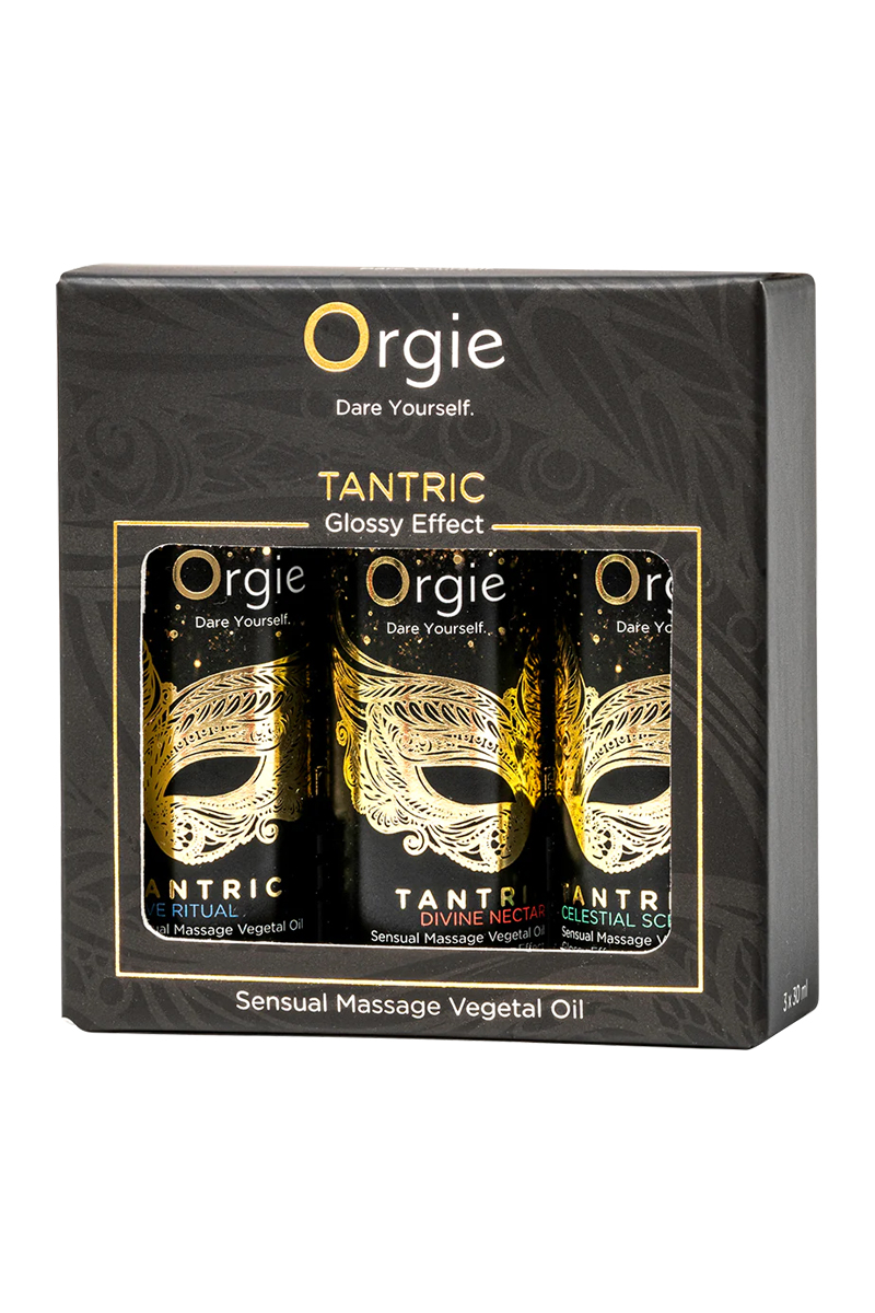 Coffret 3 huiles de massage Sensuel Tantric Collection, huile scintillante orgie ooh my god huile de massage tantric