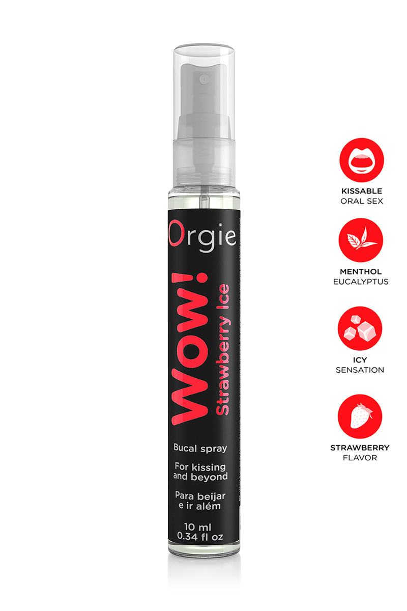 Spray buccal excitant Wow menthol fraise glaçé Spray buccal Sexe oral Fraîcheur menthol Saveur fraise Sensations givrées Plaisir oral Aventure érotique Baiser glacé Excitation sensorielle Orgie ooh my god fellation