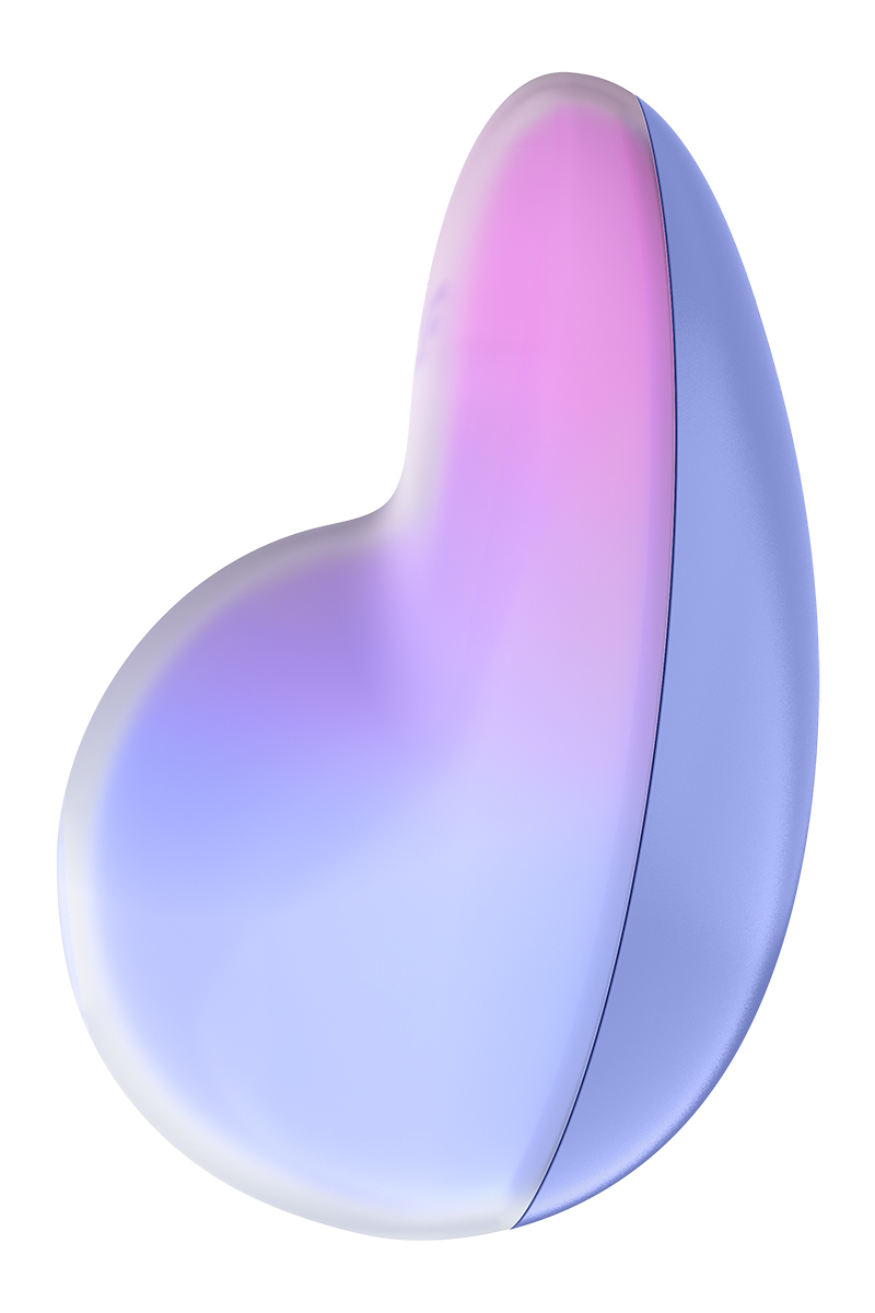 vue de profil du stimulateur pixie dust rose et violet satisfyer