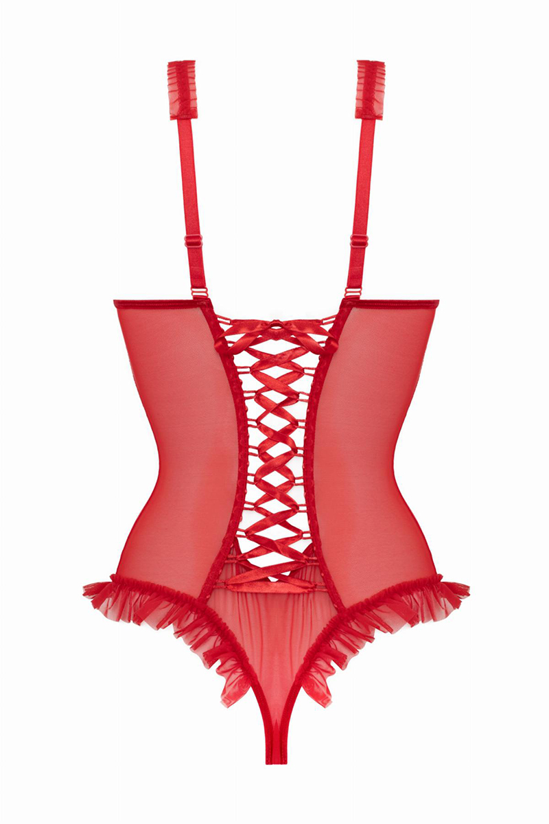 Body-sensuel-wetlook-rouge-Christine-Ooh-My-God-Noeuds-Satin, lacage, vu de dos