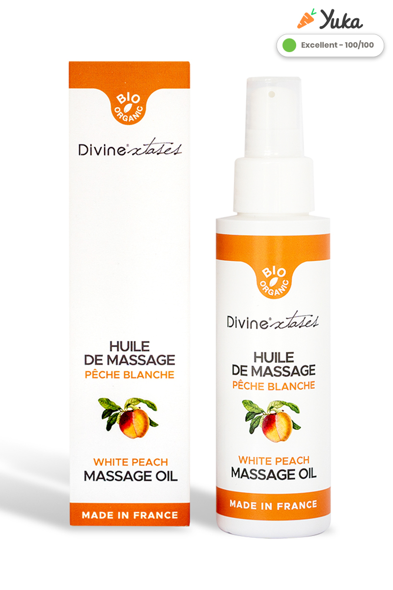 huile naturelle gourmande à la pêche blanche,  huile de massage intime sans paraben ni alcool, à retrouver dans la boutique Ooh My God