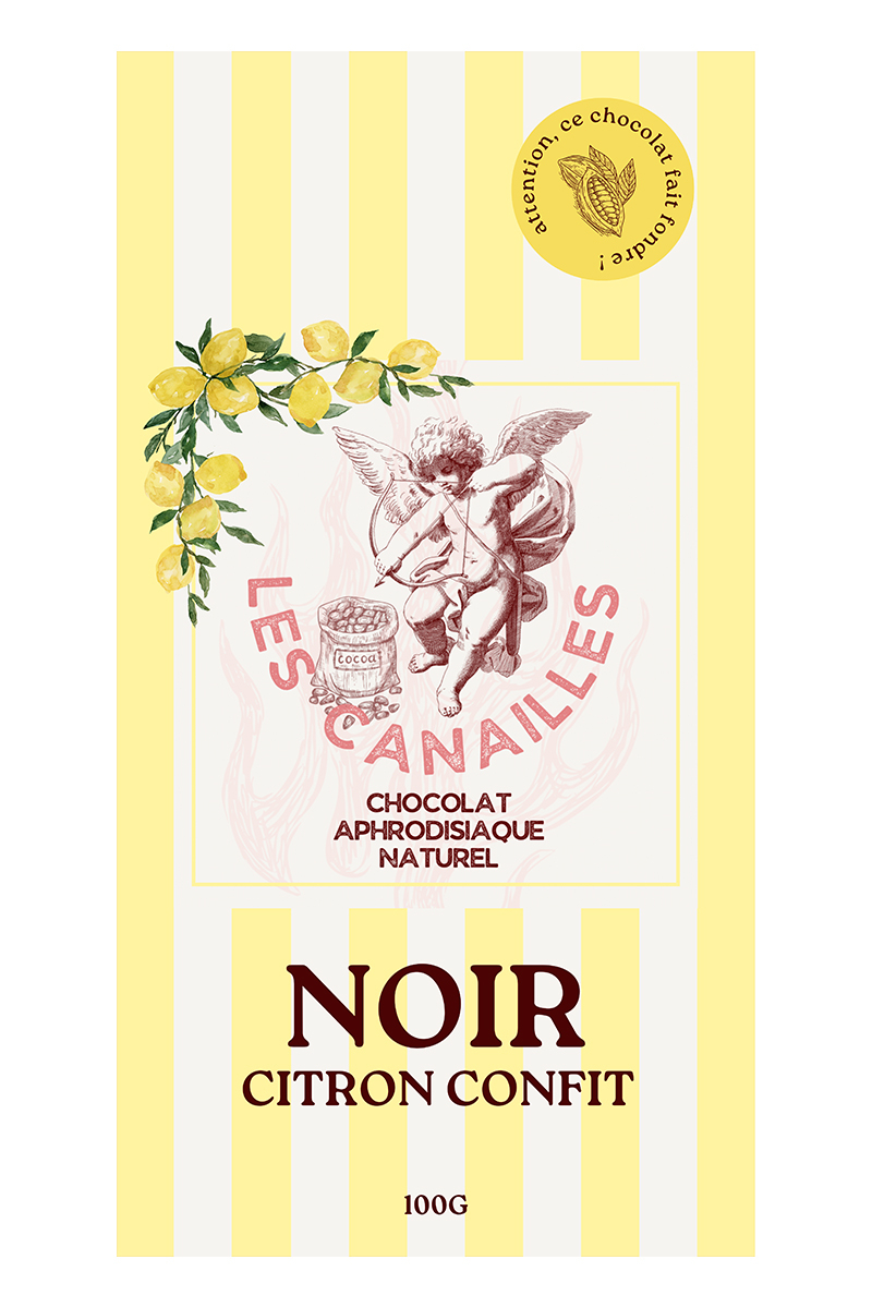 Chocolat sensoriel aphrodisiaque Chocolat noir citron confit Les canailles tablette 100g boutique Ooh My God  Tablette chocolat