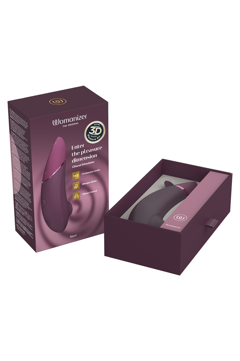 Coffret complet du Womanizer Next violet avec accessoires et manuel dutilisation - Ooh My God