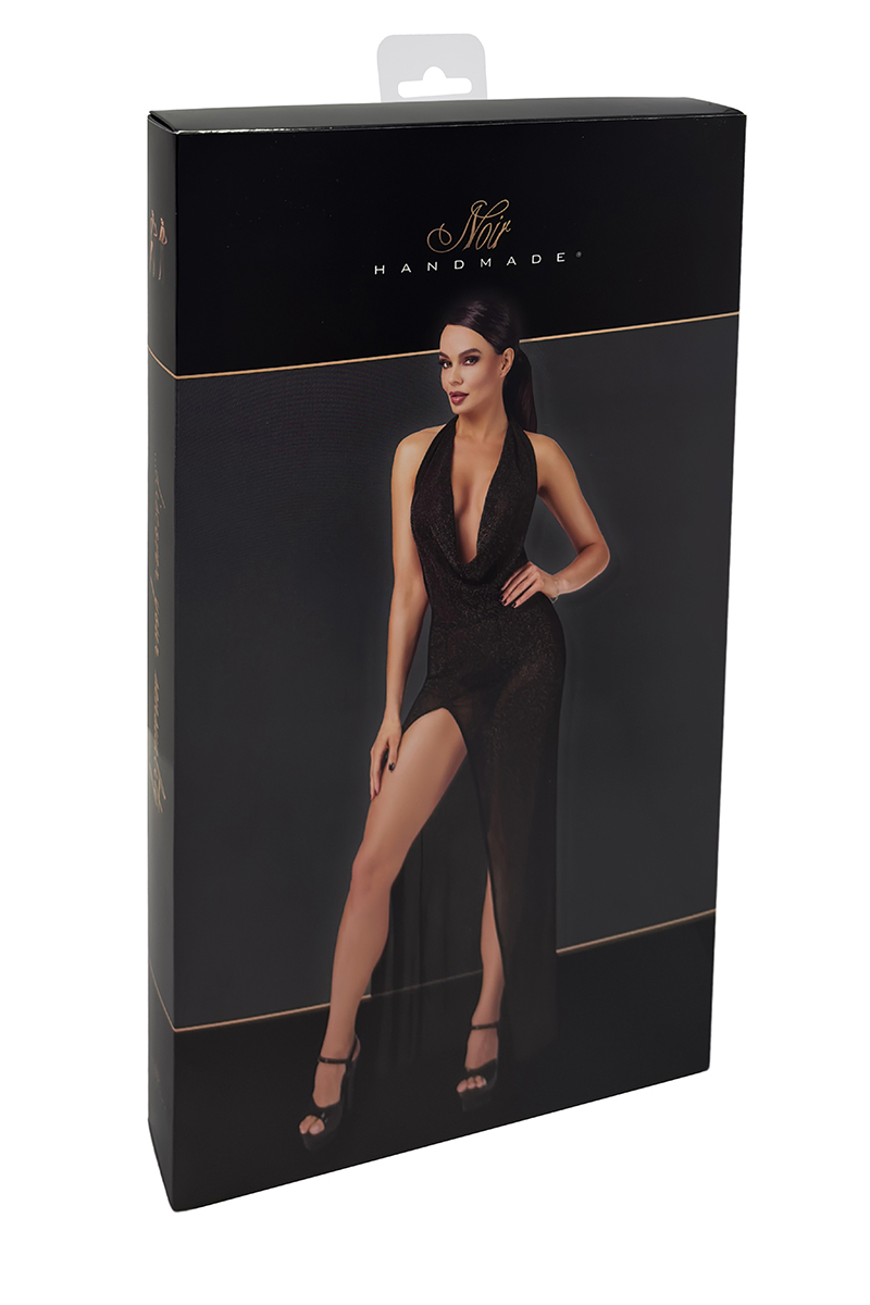 packaging Robe longue fendue Onyx F373 Noir Handmade dans la boutique Ooh My God