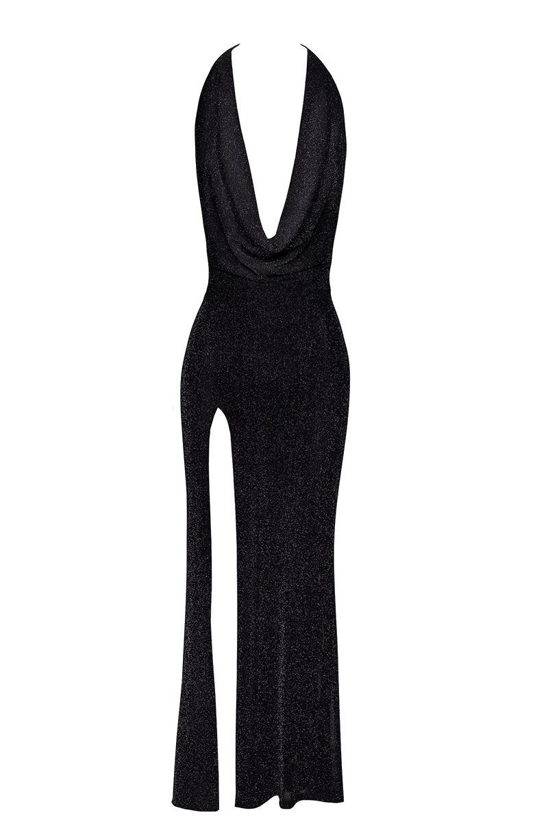 Robe Onyx F373 en maille noire pailletée transparente vu de face non porté dans la boutique Ooh My God