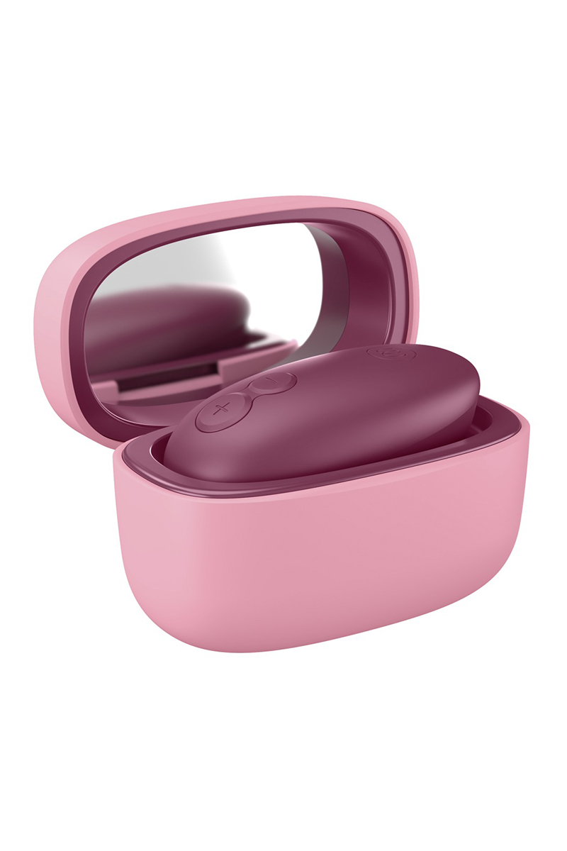 Boîtier de recharge ouvert du Womanizer Snap avec miroir