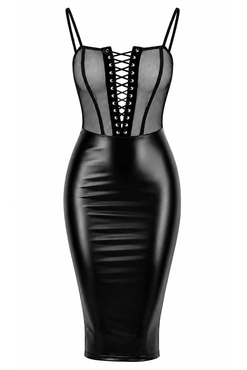 Robe midi F408 Do Not Disturb, coupe crayon noire Noir Handmade
