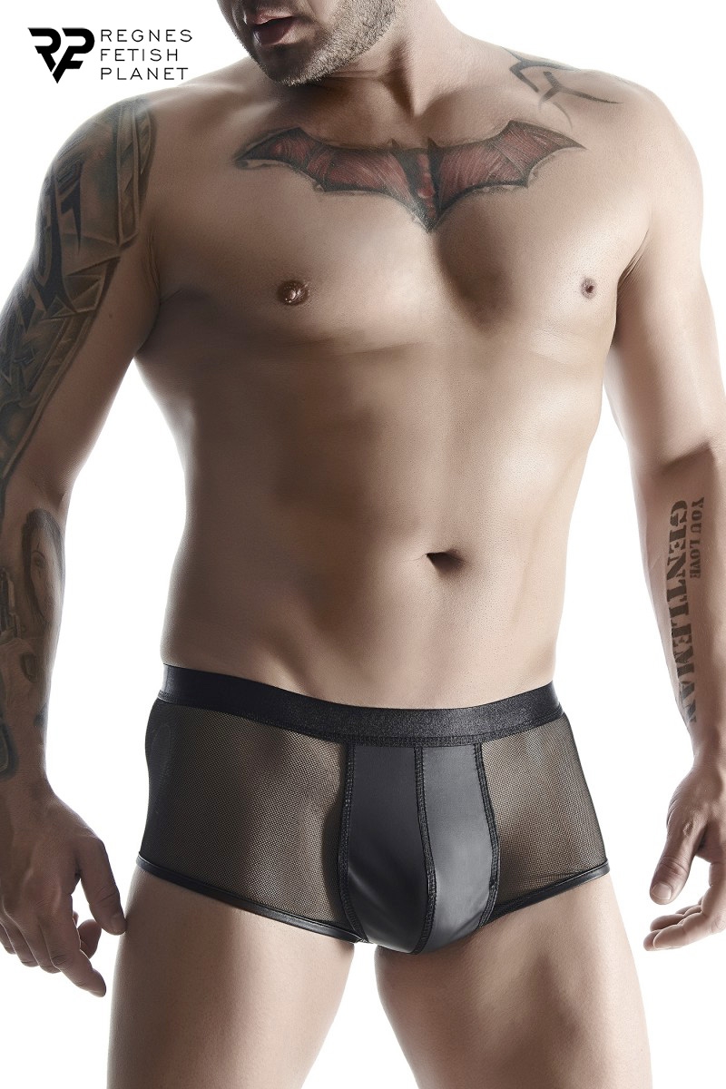 Boxer noir wetlook et mesh - Regnes