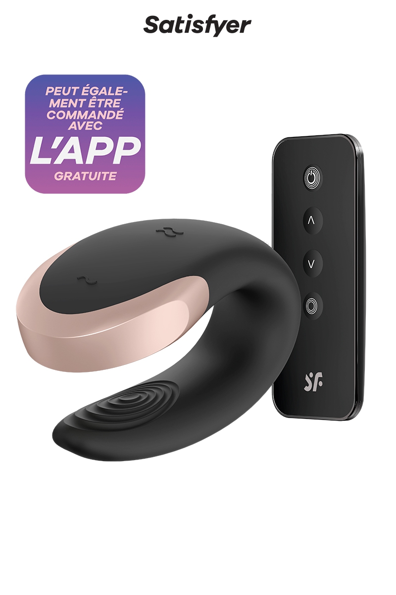 Stimulateur pour couple Double Love de la marque Satisfyer, couleur noir, fonctionne avec une application dédié - oohmygod